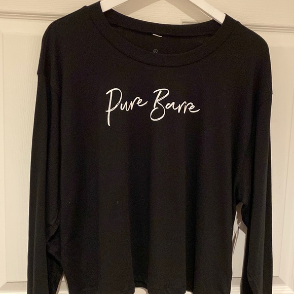 Pure Barre Tops - COPY - Cursive white Pure Barre, Black, Long Sleeve